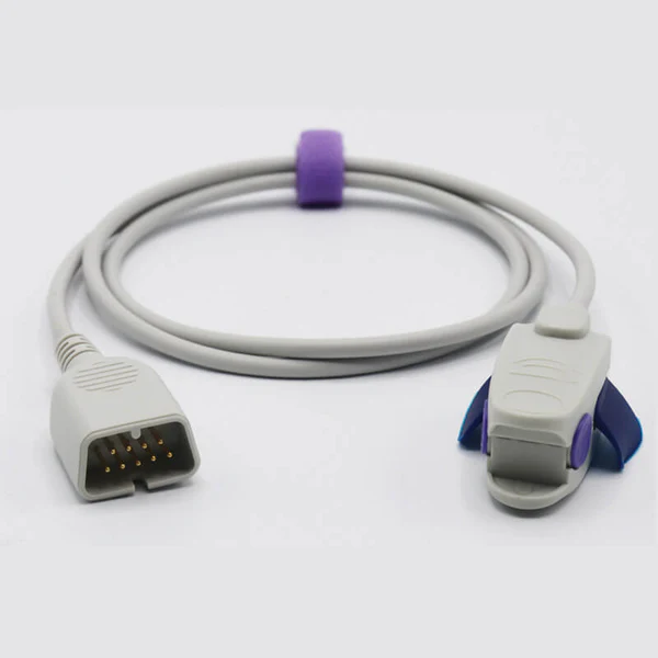 NAK-041S: Kompatibler Nihon Kohden SpO2-Sensor – Pediatric Clip, (ca. 1 Meter) Kabellänge, 9-poliger Stecker.