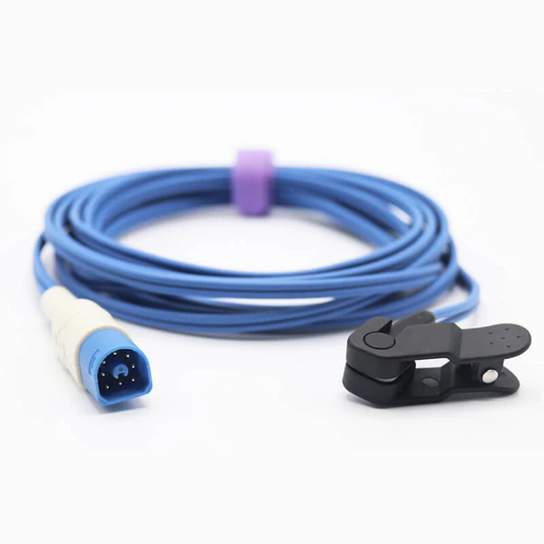 NAK-053S: Kompatibel mit Philips SpO₂-Sensor, Ohrclip für Erwachsene (3 m), 8-Pin-Anschluss.